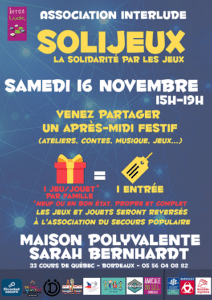 Solijeux, la solidarité par les jeux @ Ludothèque Berges du Lac